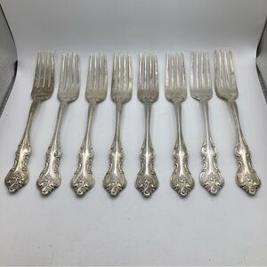 Set 8 x Dinner Forks 1847 Rogers Orleans 1964 vintage silverplate